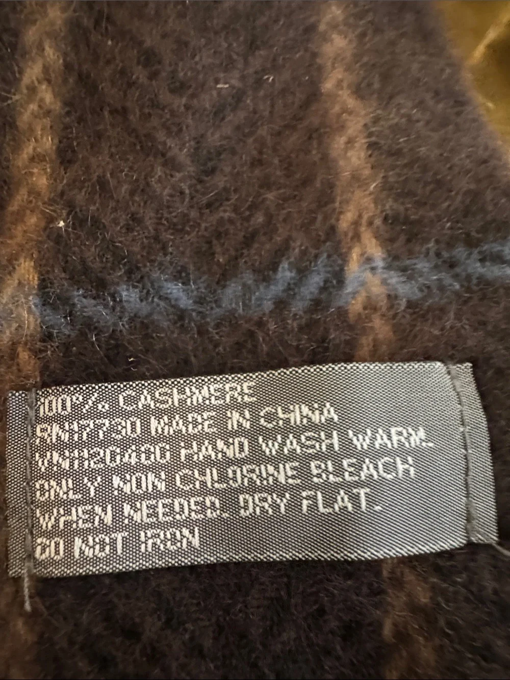 Men’s Brown 100% Cashmere Plaid Wool Blend Scarf with Fringe